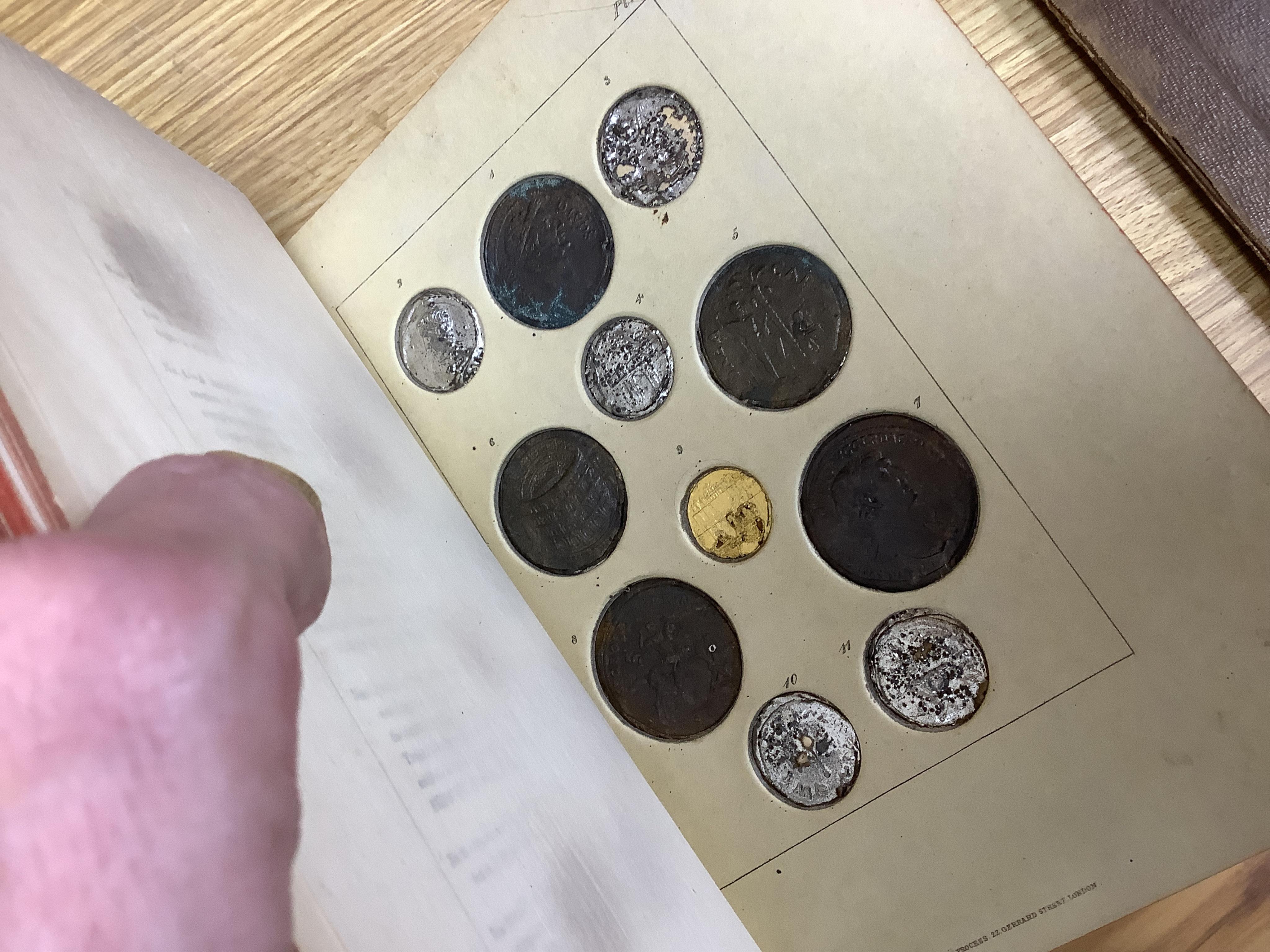 Humphreys, Henry Noel. Ancient Coins and Medals. London: Grant and Griffith, 1850. Octavo, original elaborately embossed full brown calf, marbled endpapers with 114 relief facsimiles of coins and medals on ten thick moun